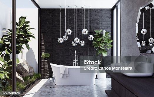 istock Modern bathroom with nature view stock photo 1292518428