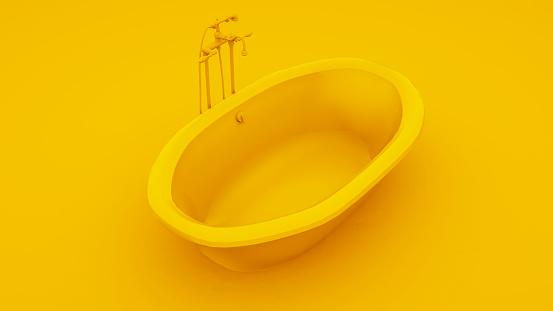 Modern bathtub isolated on yellow background. 3d illustration.
