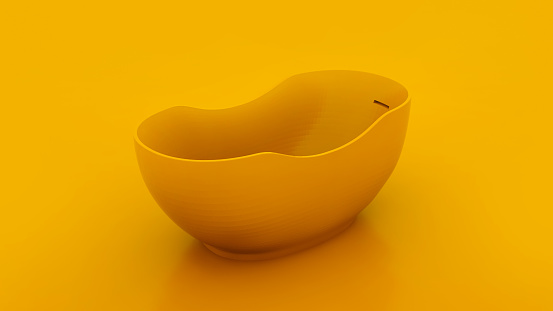 Modern bathtub isolated on yellow background. 3d illustration.