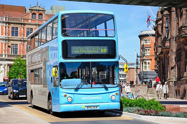 Modern blue bus, Coventry. stock photo