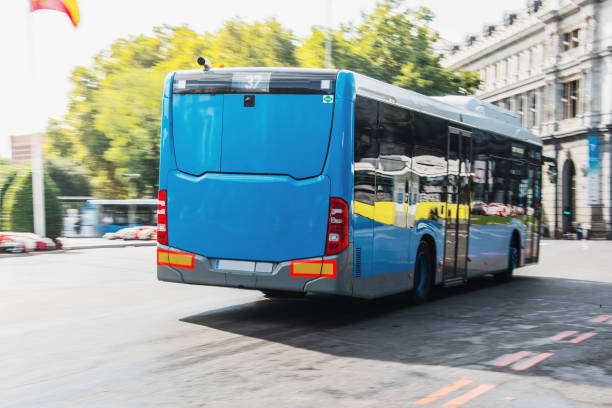 Modern blue city bus stock photo