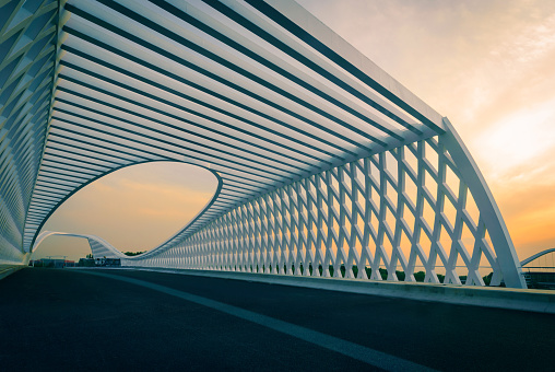 Modern bridge in the sunset
