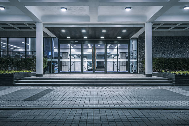 modern building gate empty pavement front of modern building entrance,Hong Kong,china. building entrance stock pictures, royalty-free photos & images