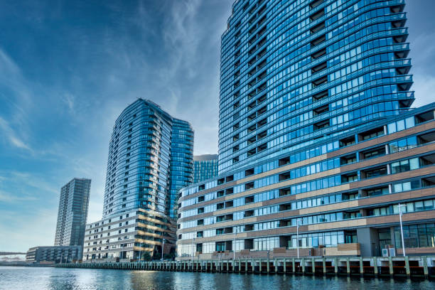 Modern buildings along the Docklands shoreline stock photo