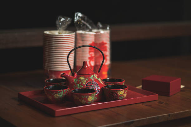 Modern Chinese Wedding Tea Ceremony Tea Pot stock photo