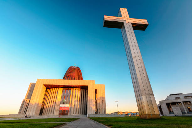 A Modern Church with a Big Cross stock photo