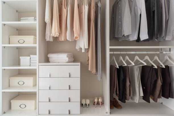 modern closet with clothes stock photo