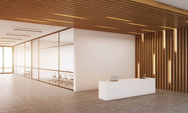 Modern Company Interior With Reception Table Stock Photo