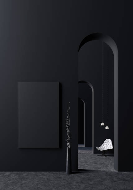 Modern Concept interior design of black and grey living room, 3d Render stock photo