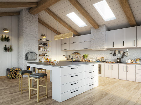 Digitally generated modern Scandinavian domestic kitchen interior.

The scene was rendered with photorealistic shaders and lighting in Autodesk® 3ds Max 2020 with V-Ray 5 with some post-production added.