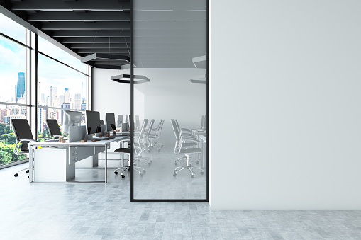 Modern Empty Office Room With White Blank Wall. 3d Render