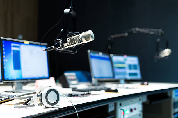 modern equipment in broadcast studio stock photo