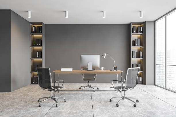 Modern gray CEO office interior stock photo
