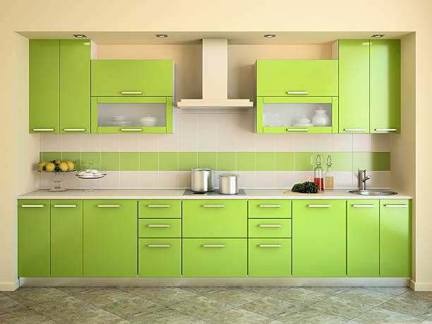 Modern green kitchen. stock photo