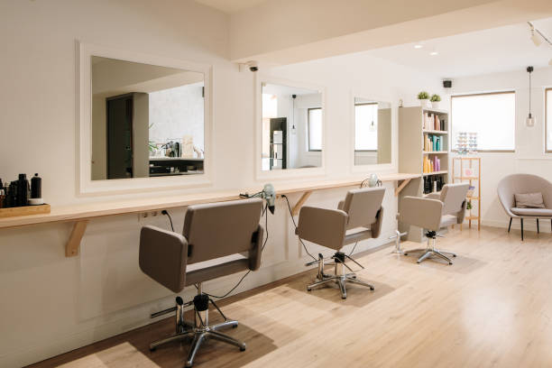 Modern hair salon with no people stock photo