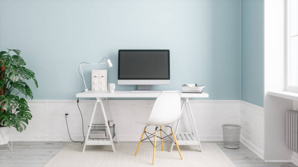 Modern Home Office Scandinavian style working space. studio workplace stock pictures, royalty-free photos & images
