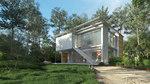 Modern house in the countryside stock photo