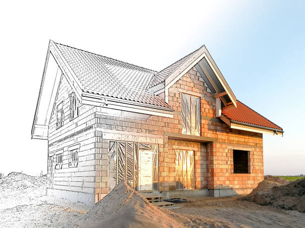 Modern house under construction. Concept of building your dream house stock photo