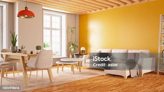 istock Modern interior Design Sofa with Yellow Wall 1304918616