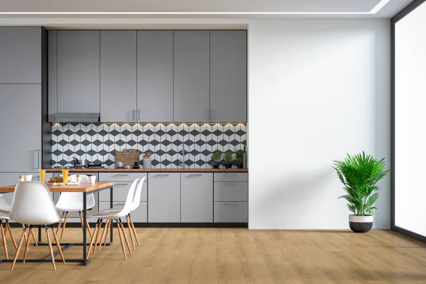 Modern kitchen and dining room stock photo stock photo