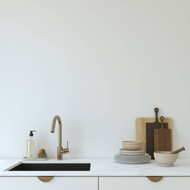 Modern kitchen interior. 3d render. stock photo