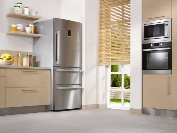moderne keuken - fridge stockfoto's en -beelden