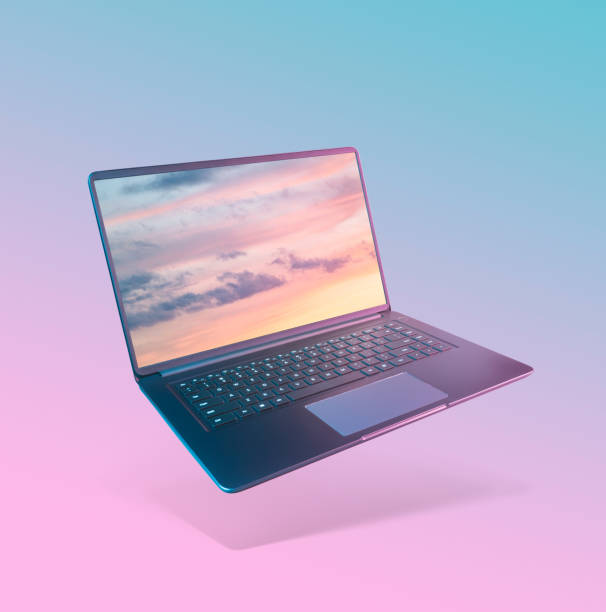 Modern laptop on pastel background stock photo