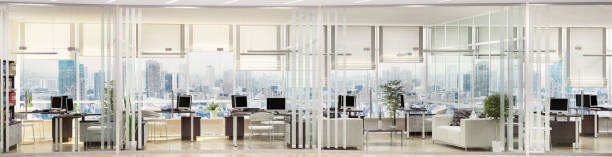 Modern large office interior design Modern large office interior design. Panoramic view office cubicle stock pictures, royalty-free photos & images