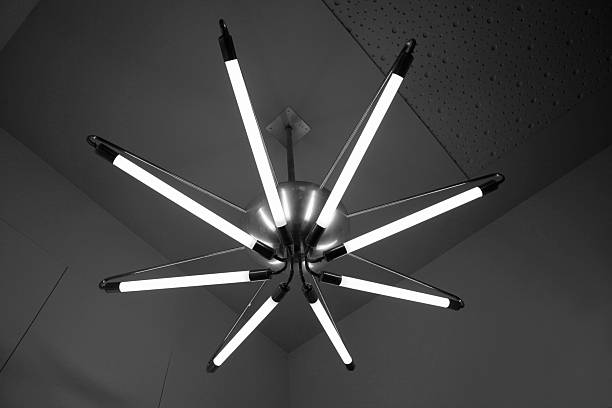Modern LED strip lamp on ceiling stock photo