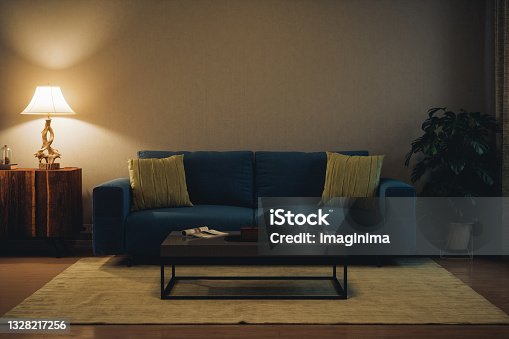 istock Modern Living Room At Night 1328217256