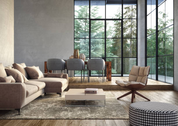 Modern luxury living room interior - 3d render stock photo