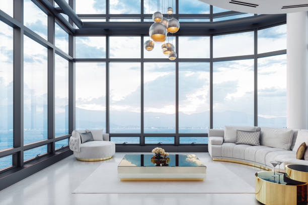 modern luxury loft wohnzimmer interieur - penthouse stock-fotos und bilder