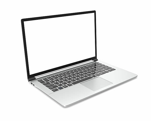 Modern metal office laptop or silver business notebook with blank stock photo