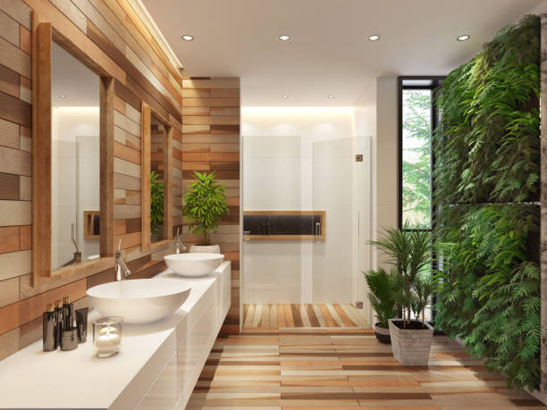 Modern minimalist spa bathroom stock photo