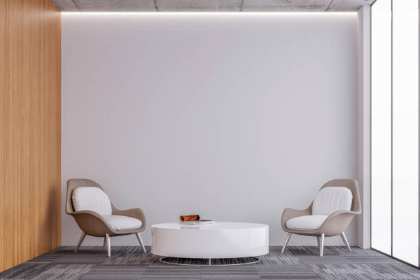 Modern office interior: a lounge corner with copy space stock photo