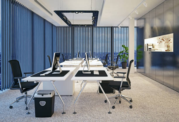 modern office interior. modern office interior. 3d rendering concept roller blinds stock pictures, royalty-free photos & images