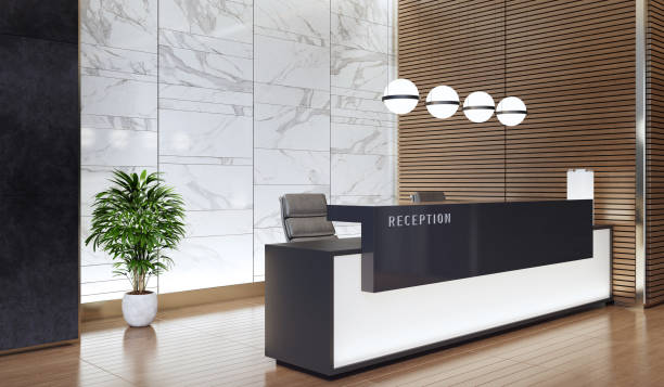 Modern Offices lobby interior area with  long reception desk stock photo