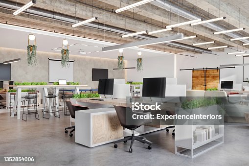 istock Modern open plan office space interior 1352854006