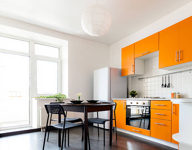 Modern orange kitchen stock photo