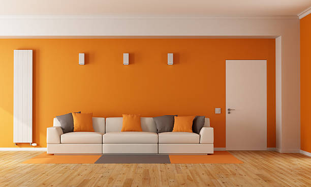 Modern orange living room stock photo