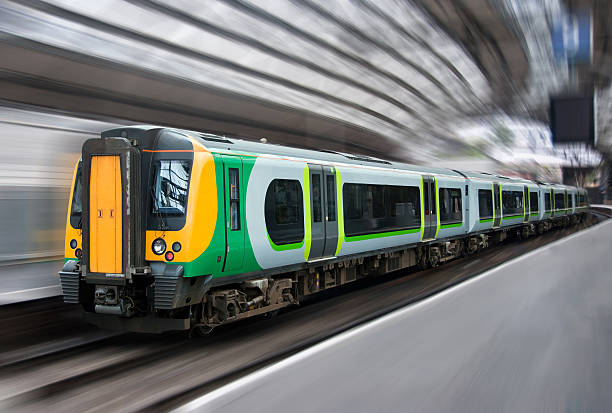 Modern Passenger Commuter Train Side with Motion Blur stock photo