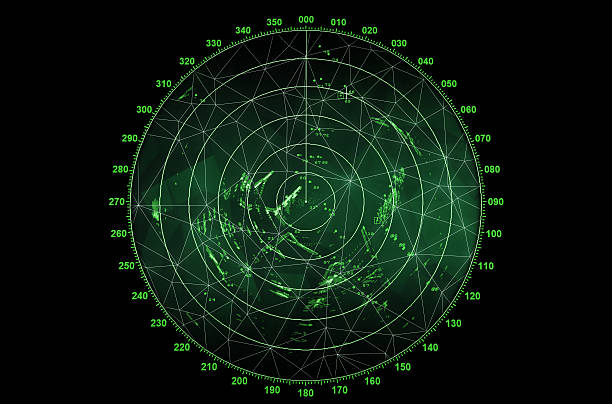 Modern radar screen with green round map stock photo