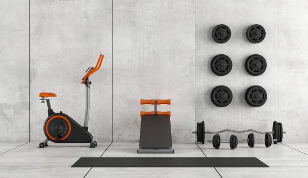 Modern room with gym equipment stock photo