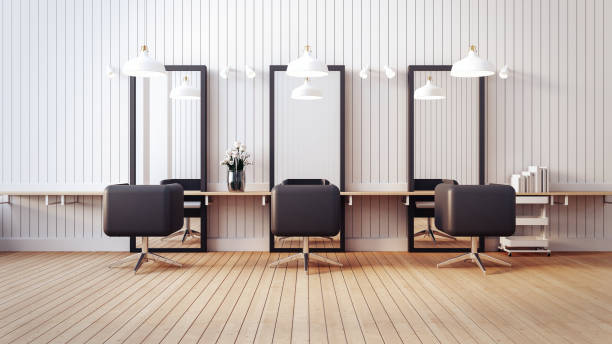 interni del salone moderni / immagine di rendering 3d - parrucchiere foto e immagini stock