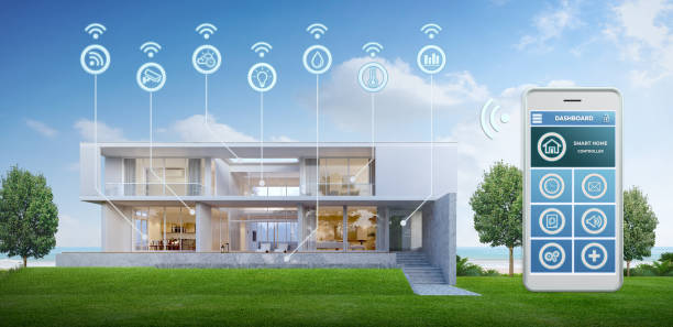 moderne smart home.smart home verbunden und steuerung mit technologie-geräte über internet-netzwerk. - smart home stock-fotos und bilder