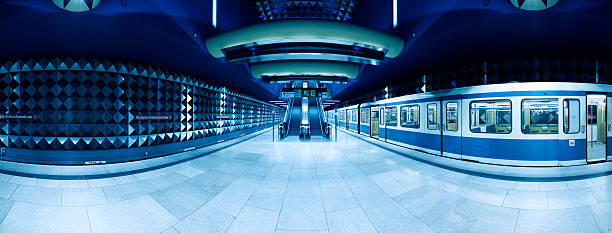 modern spacy underground station stock photo
