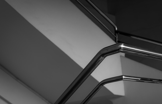 Modern Stainless Steel Railing In House Or Apartment Concrete Stair With Stainless Stair Handrail At Home Cement Building Indoor Interior Abstract