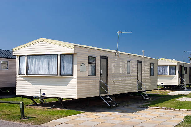 Modern static caravan in a holiday park.