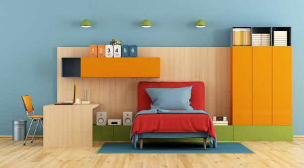 Modern teenage bedroom stock photo