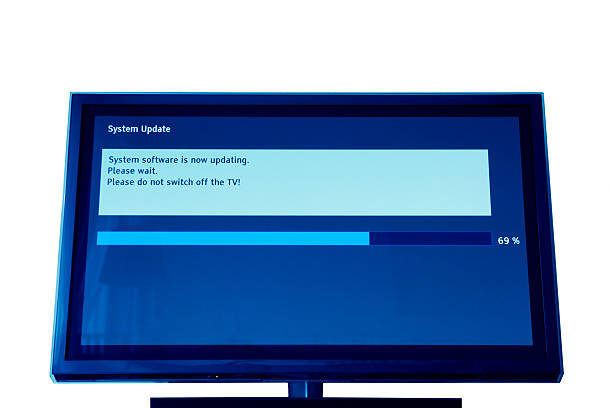 Modern televison update process System update software process on a modern television set - isolated object installing an app on tv